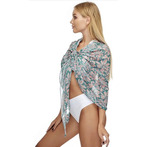 Milkfeel Swimsuit Coverup Chiffon Orange And Blue Prints Medium New 2 Pack - Picture 3 of 5